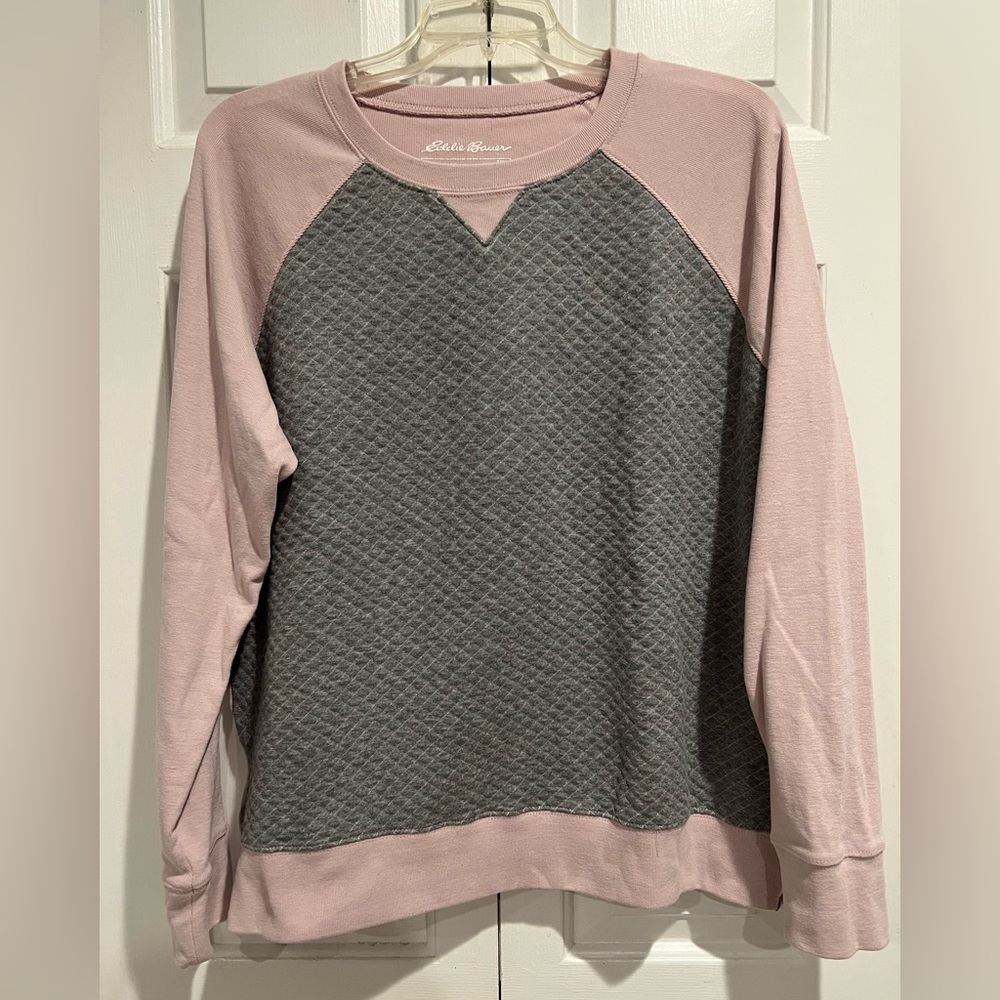 EDDIE BAUER Pink & Gray, Long Sleeve Sweatshirt with Gray Quilted Front